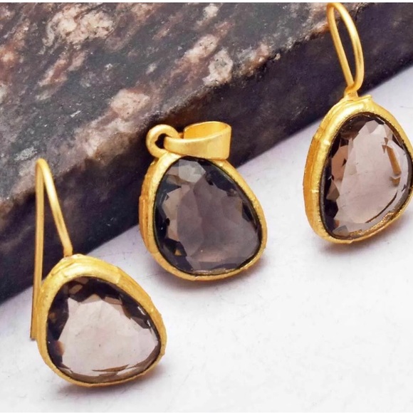 sterling silver Gold Overlay Brown Topaz Necklace & Earrings set - Picture 1 of 8